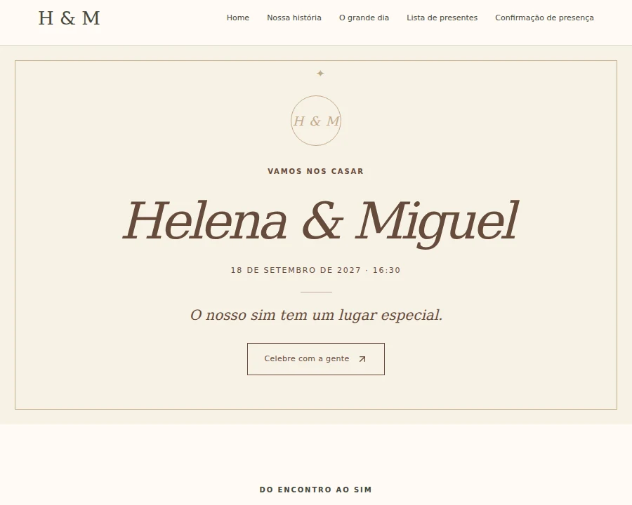 Prévia do modelo Clássico no site de casamento Focalli