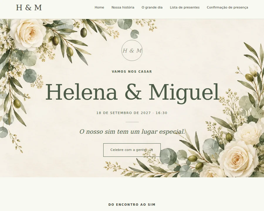 Prévia do modelo Jardim no site de casamento Focalli
