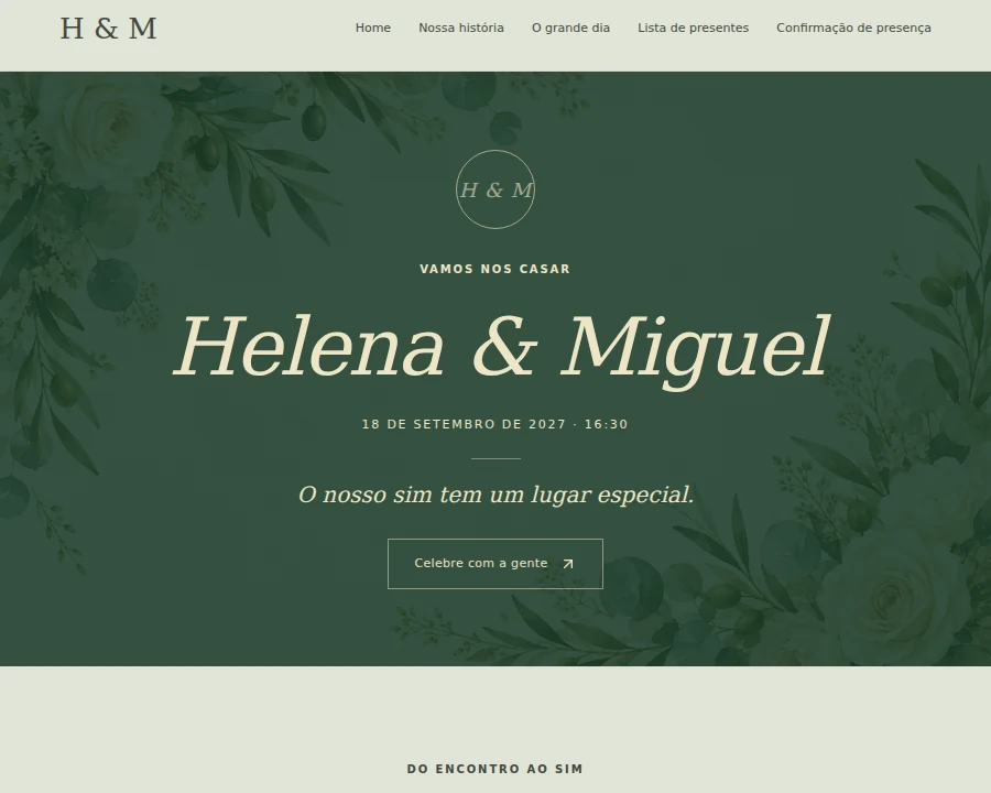 Prévia do modelo Depois do sim no site de casamento Focalli